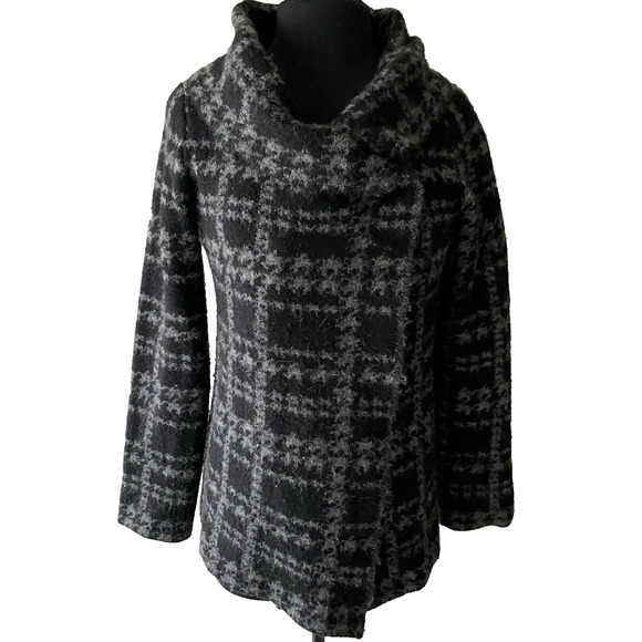 Cynthia Rowley Jacket Womens Large Wool Blend Plaid Wrap Sweater Hipster Coat - Picture 1 of 16